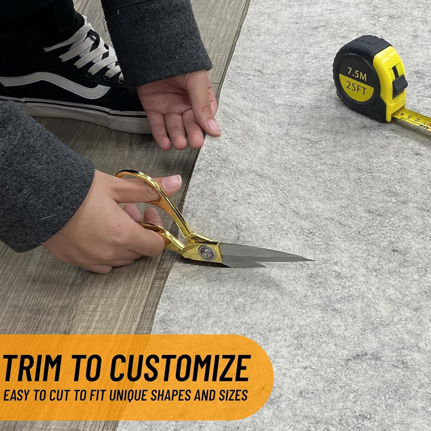 Ottomanson 7'8" x 8' Non-Slip Rug Pad Gripper 1/12 Inch Ultra Thin Dual Surface Felt + Rubber Gripper - Safe for All Floors, Cream