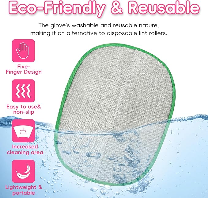 Thickened Ectrostatic Pet Hair Removal Glove for Cat & Dog, Upgraded Five-Finger Reusable Magic Brush Pet Hair Remover Tool for Couch, Clothing, Carpet & Car Seat (2Pcs-Green & Pink)