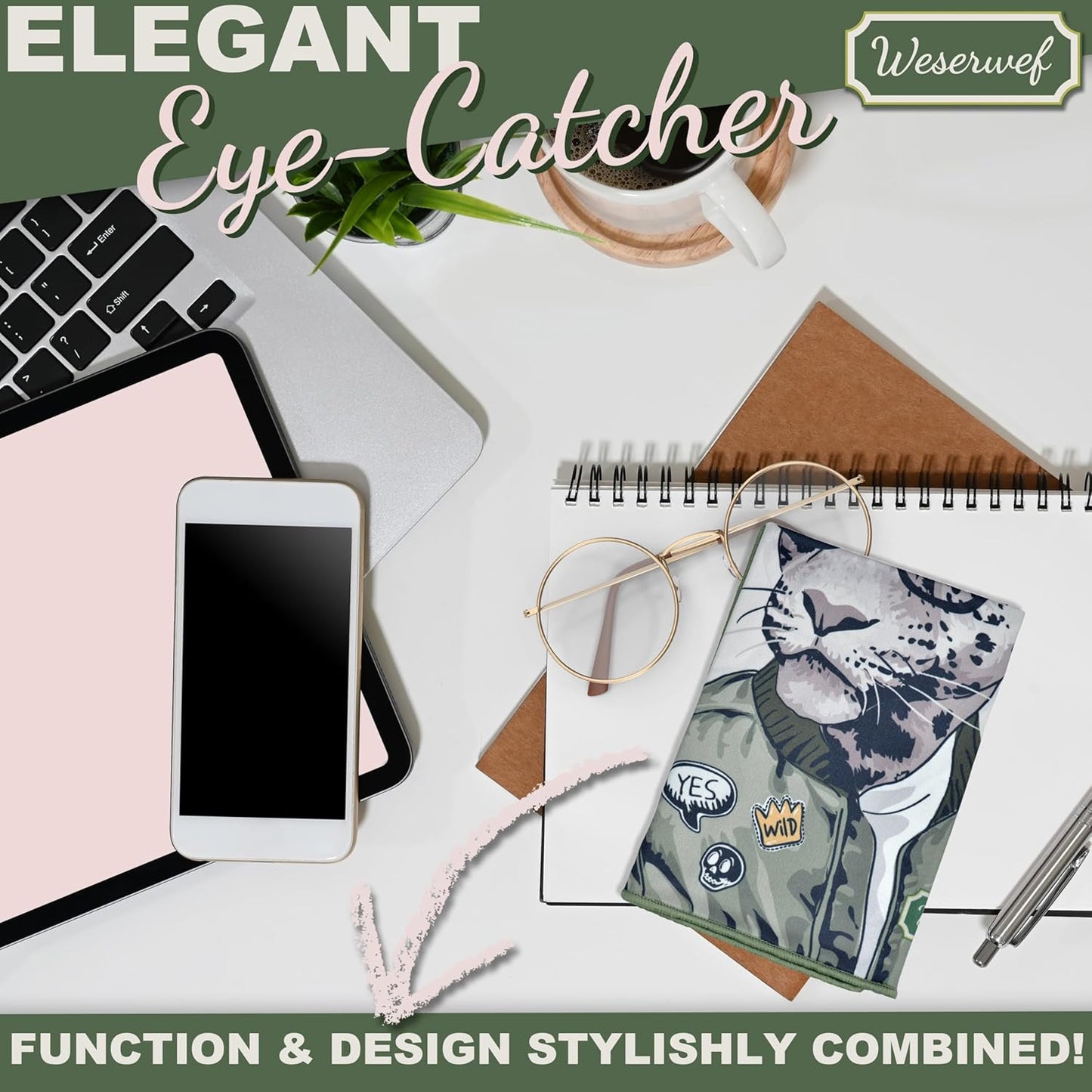 WESERWEF Design Microfiber Glasses Cleaning Cloth – Premium Cleaning Cloth for Eyeglasses, Screens, Tablets, Cameras & Lenses, 12" x 12", Ultra-Soft & Scratch-Free (Wild one)