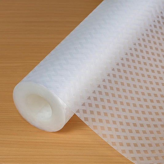 Shelf Liners 20 in x 20 ft EVA Drawer Mats, Non-Adhesive Cupboard Protector, Kitchen Cabinet Lining Fridge Liner (Clear Crossed Stripe, 50.8x610cm)
