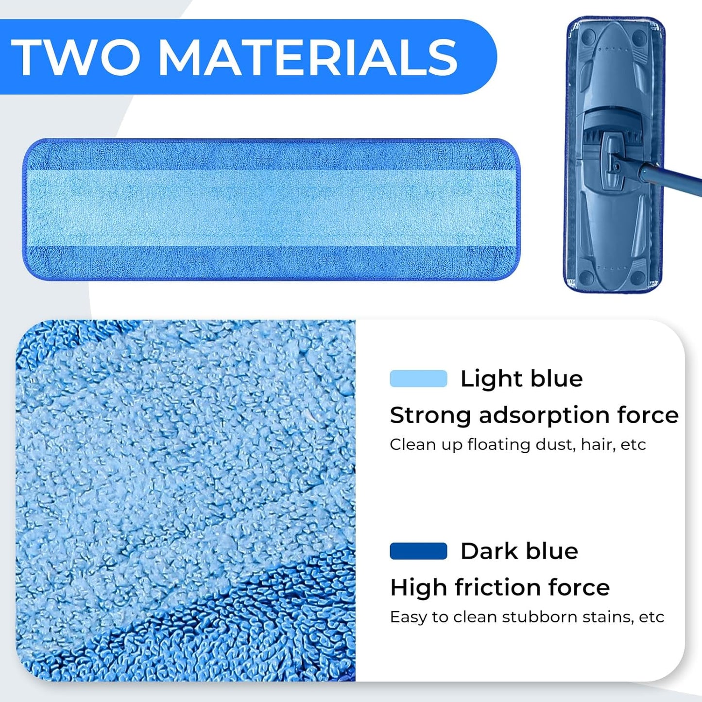 3 Pack Microfiber Cleaning Pads are Compatible with Bona Mop,18 Inch Replaceable Mop Pad Refill,Washable & Reusable Blue Microfiber Mop Pads for Hardwood and Hard-Surface Floors