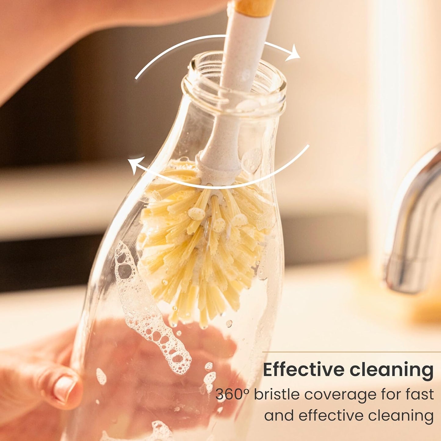 Vigar Zeroline 10.2" Long Bamboo Dish Brush, Ideal Dish Brush for Cups, Wine Glass, Tumbler, Blender Bottles, and Glass Water Bottles for The Kitchen