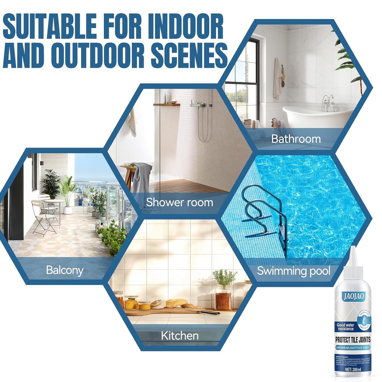 JAOJAO Grout Sealer for Floor Tile, Grout Repair Kit Tile Grout Sealer Shower Sealant Quick Drying Long Lasting Transparent for Floor Tile for Stone Bathroom Marble Indoor Outdoor, 200ml