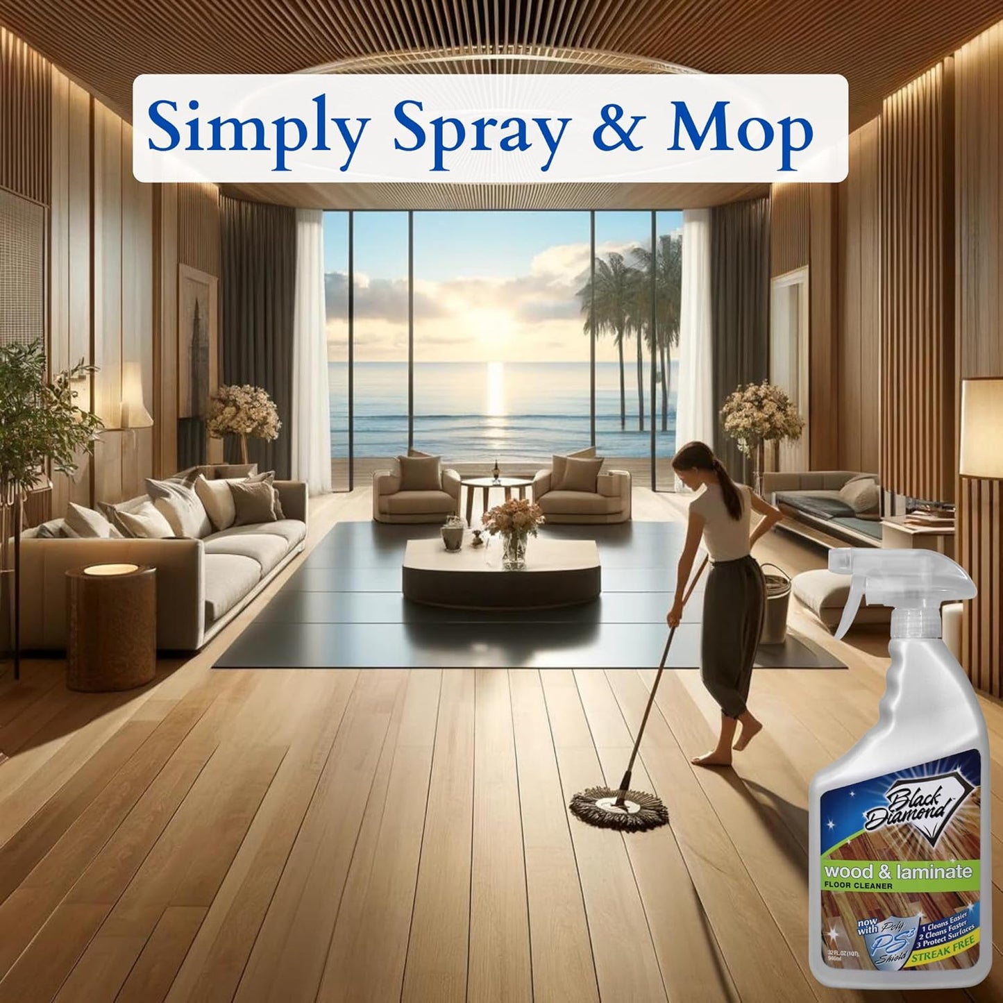 Black Diamond Stoneworks Wood & Laminate Floor Cleaner- Ready to Use Non-Toxic No-Rinse Formula - Safe for Vinyl, Wood, and Engineered Floors (160 FL Oz)