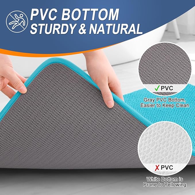 OLANLY Thick Memory Foam Bath Mat Rug 24x16, Extra Soft Absorbent Bathroom Rug, Quick Dry Bath Mats, Non-Slip, Machine Washable Carpet for Bathroom, Tub and Shower, Home Decor Accessories, Aqua Sky