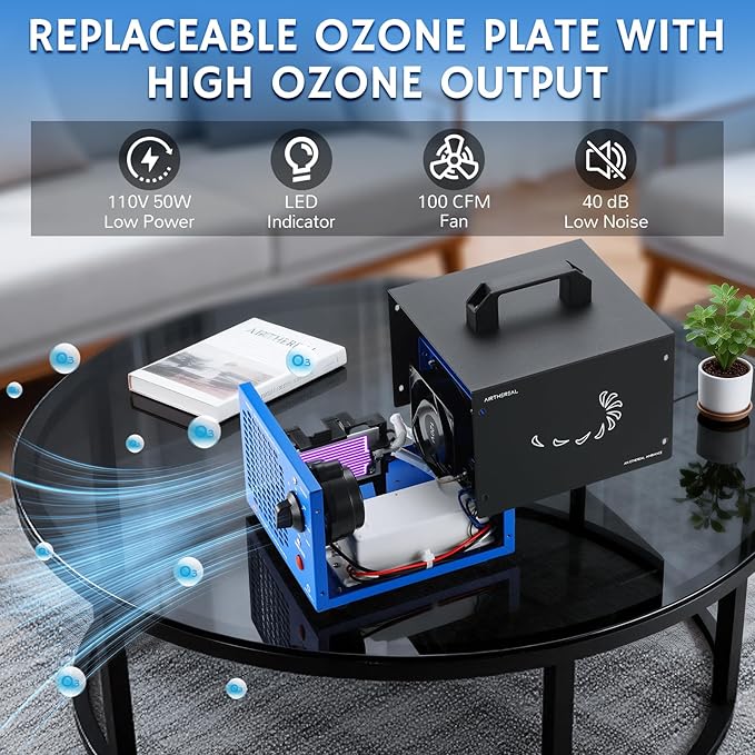 Airthereal MA5000 Commercial Ozone Generator, High Capacity Ozone Machine Odor Removal - Home Air Ionizers O3 Deodorizer for Rooms, Smoke, Cars and Pets, Eliminate Odors up to 2000sq.ft., Black