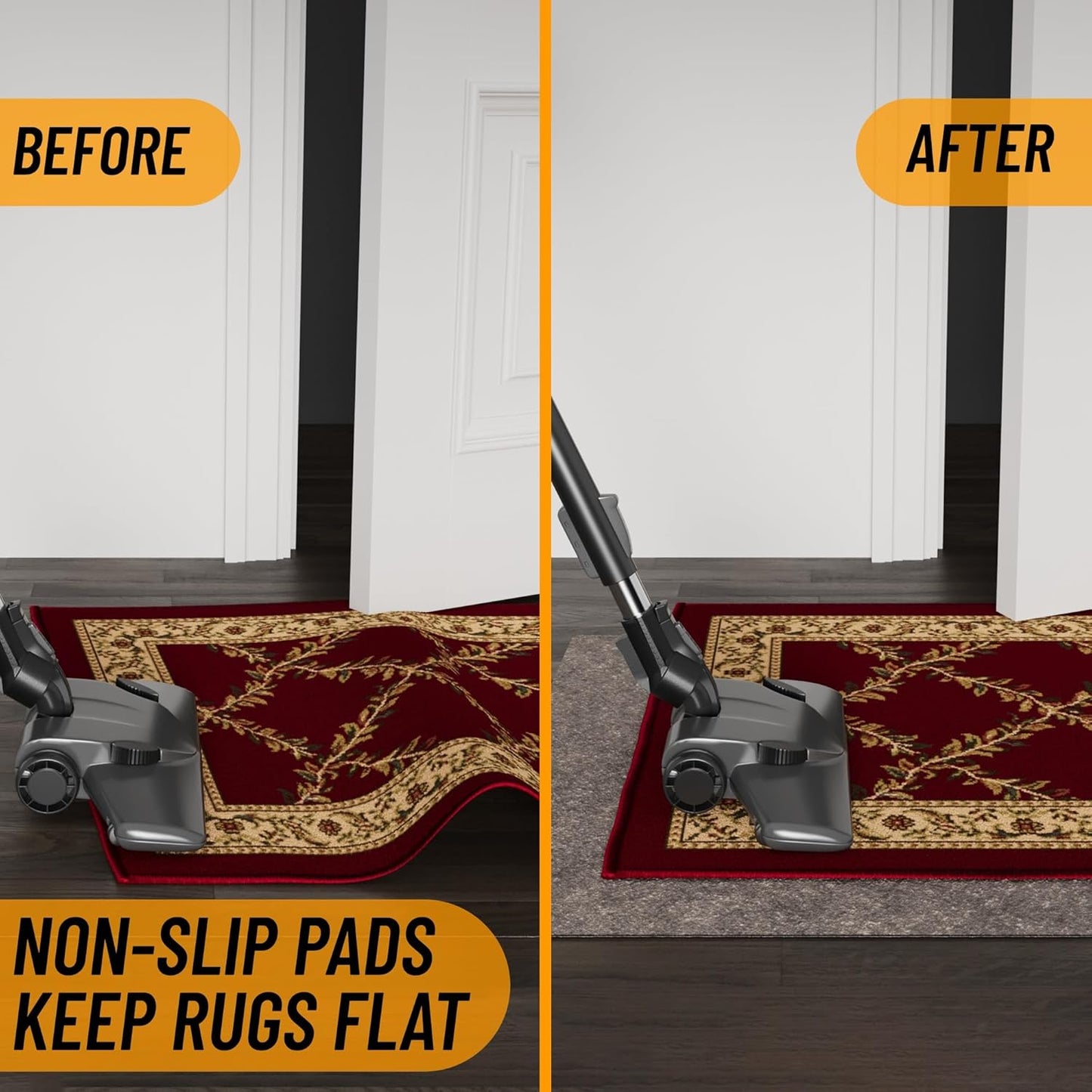 Ottomanson 3' x 11' Non-Slip Rug Pad Gripper 1/4 Inch Thick Dual Surface Felt + Rubber Gripper - Safe for All Floors, Brown
