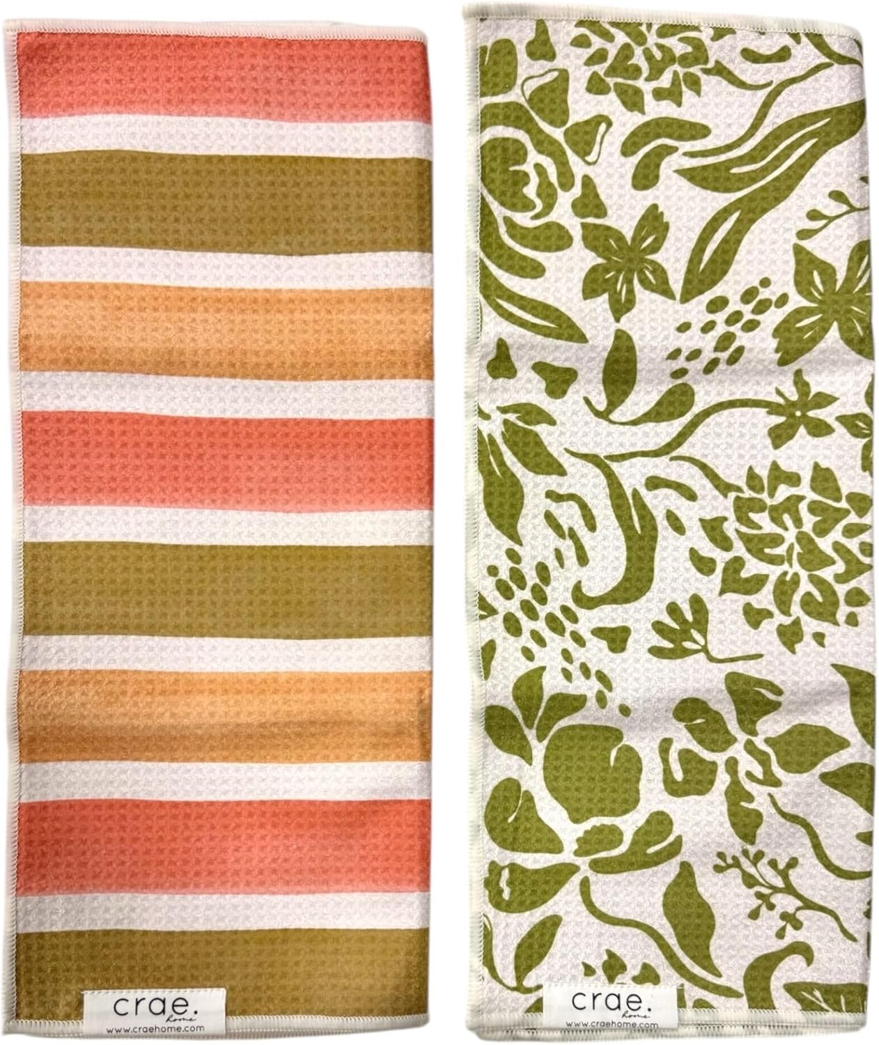 2 Double Sided Microfiber Hand Towels, 17x27 Inches Waffle Design Kitchen Towels Set, Durable & Soft Fast Drying Hand Wash Cloth and Dishcloth for Everyday Use at Home (Pat & Tricky- Green/Cream)