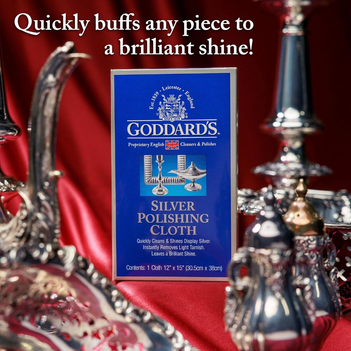 Goddard's Silver Polishing Cloth for Jewelry, Remove Tarnish on Plated or Sterling Silver, Gold, Antiques, and Leaves Tarnish Protection, 6 Cloths