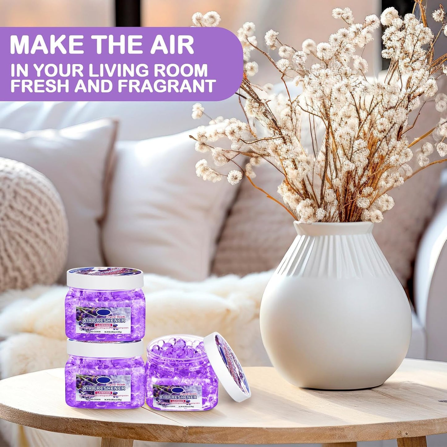 6 Pcs Air Freshener Gel Beads Bulk Odor Eliminator Beads Odor Removing Gel for Home, Bathrooms, Cars, Boats, RVs, Pet Areas, Room, Toilet 8 oz (Purple Lavender)