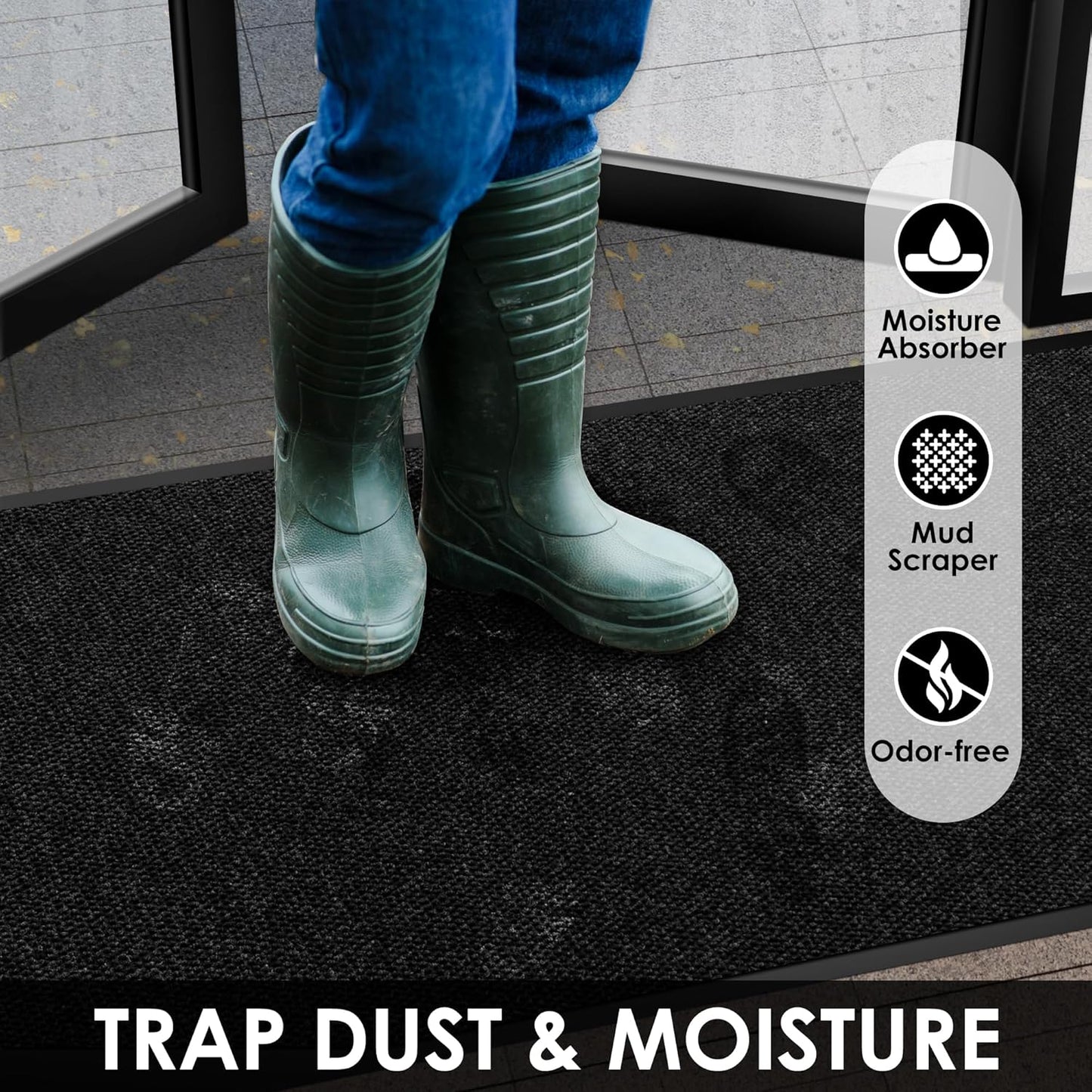 3′ x 45′ Front Door Mat Indoor Outdoor Entrance, Commercial Floor Mat Heavy Duty Dirt Trapper Entryway Doormat, Custom Size Non Slip Rubber Backing Welcome mat, Door Mat for High Traffic Area