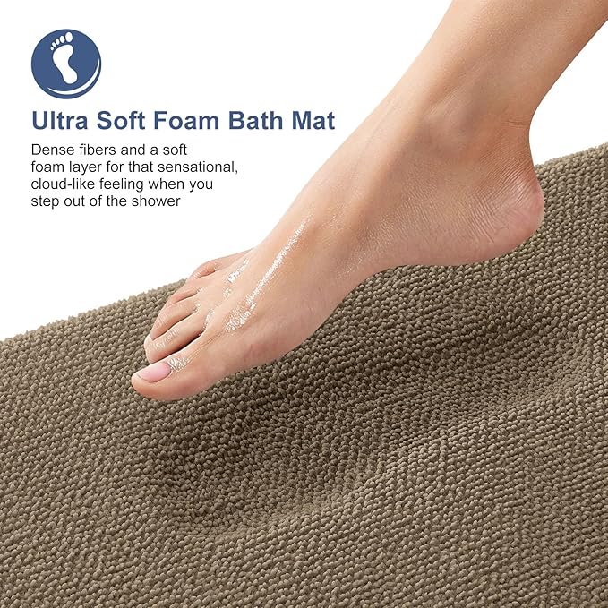 OLANLY Thick Memory Foam Bath Mat Rug 70x24, Extra Soft Absorbent Bathroom Rug, Quick Dry Bath Mats, Non-Slip, Machine Washable Carpet for Bathroom, Tub and Shower, Home Decor Accessories, Tan