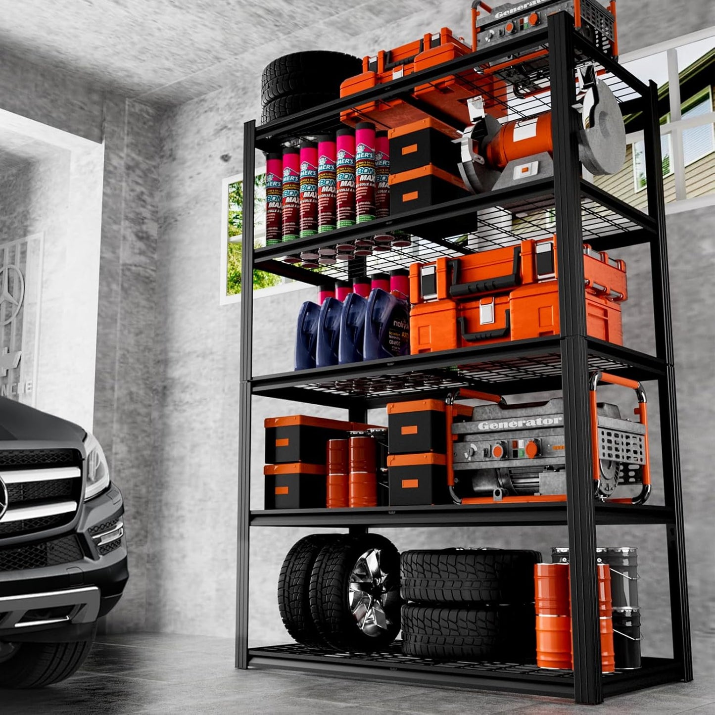 Garage Shelving, Storage Shelves Heavy Duty 2800 LBS Capacity, 5 Tier Adjustable Metal Organizer Wire Rack, 48" L x 24" W x 72" H Utility Shelf Unit for Kitchen Pantry