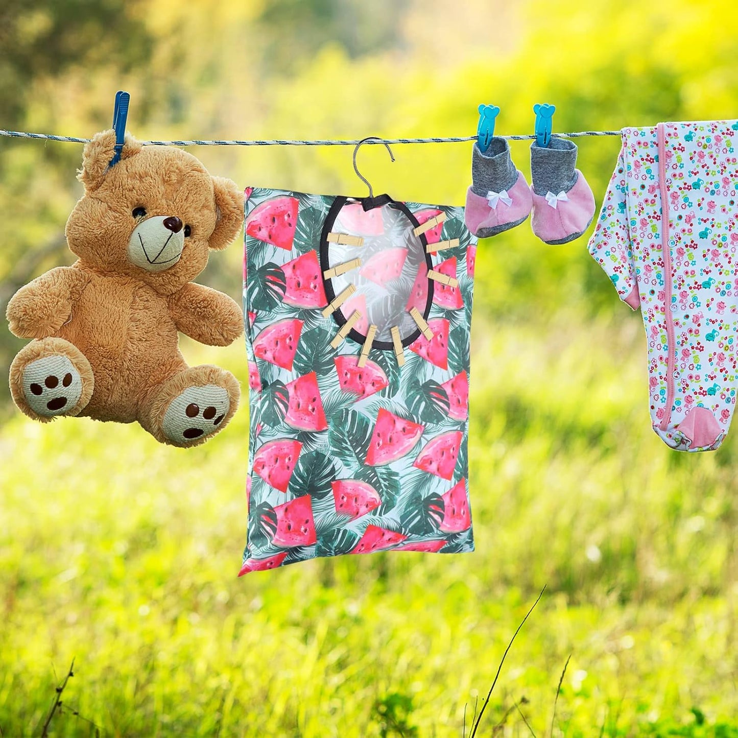 2 Pcs Watermelon Clothespin Bag with Hanging Hook 15 X 11 Inch Watermelon Laundry Canvas Clothes Pin Holder Waterproof Clothespin Bag Clothespin Storage Organizer with A Large Opening (Watermelon)