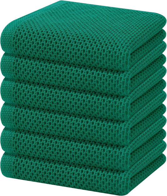Homaxy 100% Cotton Waffle Weave Kitchen Dish Towels, Ultra Soft Absorbent Quick Drying Cleaning Towel, 13 x 28 Inches, 6-Pack, Dark Green