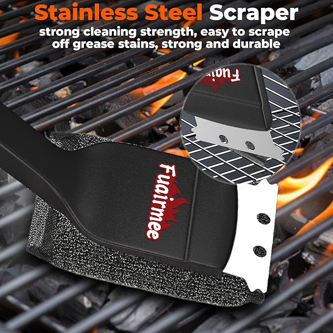 Bristle Free Grill Brush with Scraper, Efficient Cleaning, Safe Grill Accessories for Weber Gas/Stainless Steel Grates/Charcoal Grill, Gift for Dad