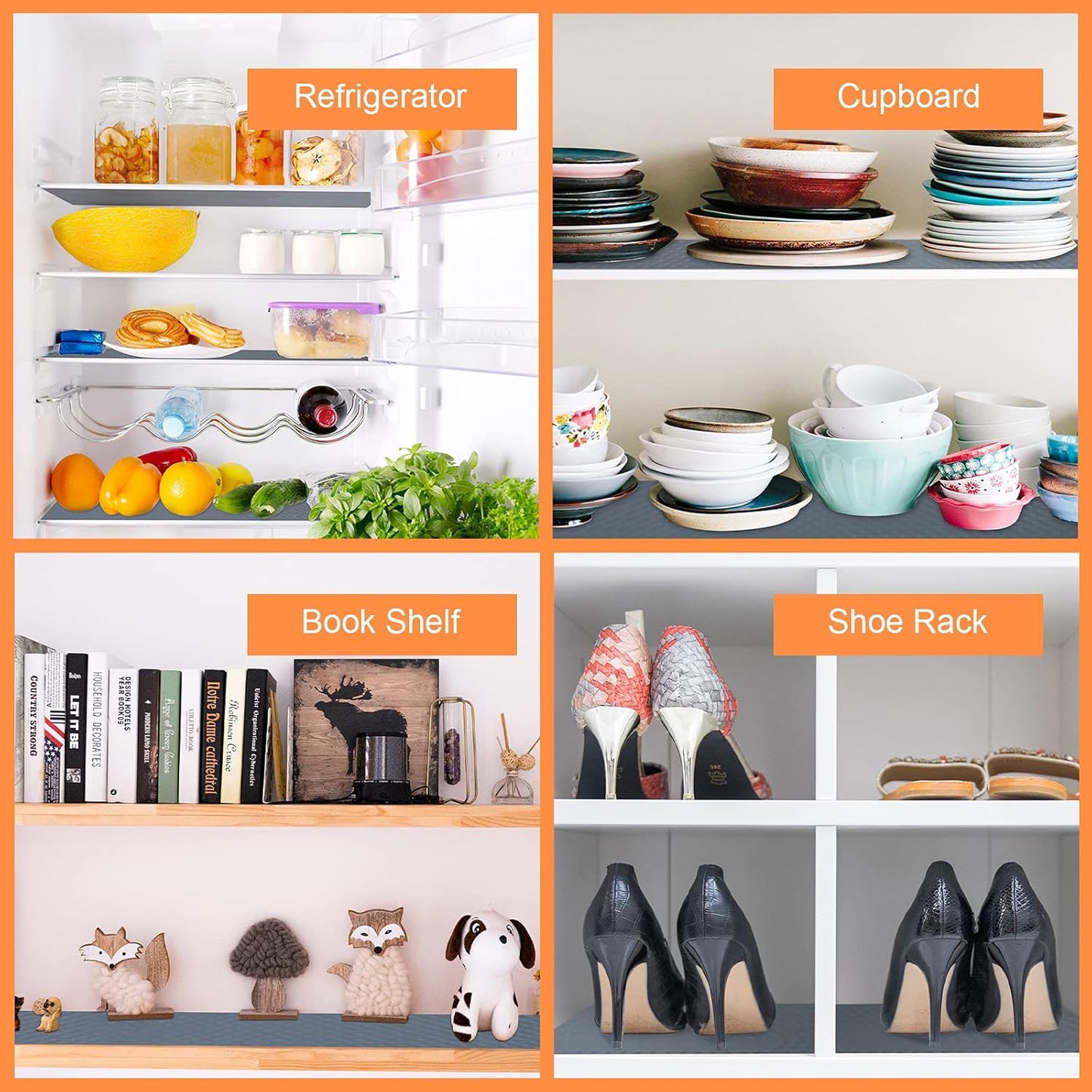 Shelf Liners for Kitchen Cabinets Refrigerator Liners Waterproof & Oil-Proof Kitchen Cupboard Liner Non-Slip Drawer Mats EVA Material Non Adhesive Fridge Mats for Shelves 11.8 x 393.7 Inches