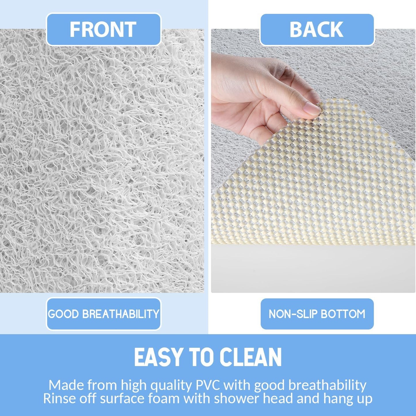 Non-Slip Bathtub Mat, Anti Slip Shower Mat, Fast Drying Bathtub Mats, Foot Scrubber Mat, Anti Slip Mat for Tub, Floor, Bathroom, Kitchen, Home, Hotel (White 24"×16")