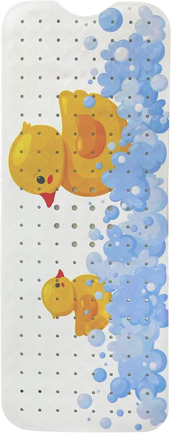 ENKOSI Kids Bath Mat 40x16 – Non-Slip Tub Bathmat Duck Print with Suction Cups & Drain Holes for Safe, Fun Bathtub Bath Time for Toddlers (40x16 Duck)