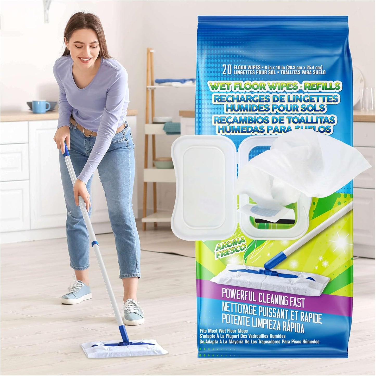 Wet Floor Wipes, Multi Surface Floor Cleaner Wet Mop Pads Fit Swiffer Sweeper Mop, Fresh Scent & Plant-Based Textured Cloth Trap Absorb Dirt, 20 Count (Pack of 1)