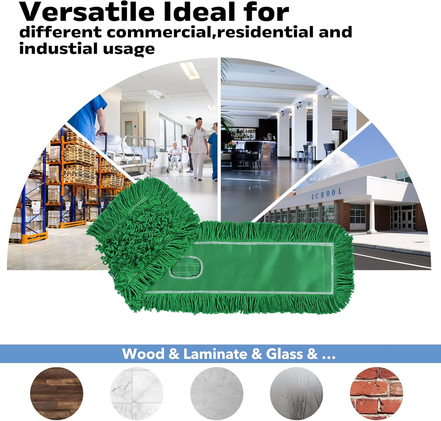 Matthew Cleaning 36'' Industrial Strength Cotton Dust Mop Refill Washable Replacement Heads for Residential & Commercial Use Fit Standard Dust Mop Frames, Hardwood, Concrete Floors Green 1 Pack