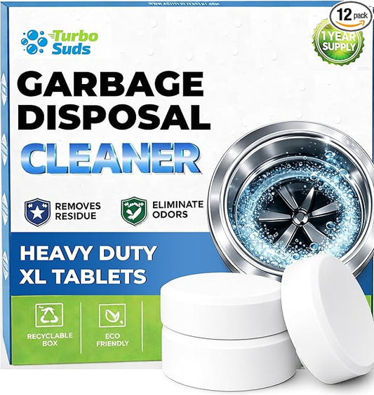 Garbage Disposal Cleaner and Deodorizer Tablets Drain Freshener, Foaming Citrus Scent, Sink Odor Remover for Kitchen Garbage Disposer Cleaning (12 XL Tablets - One Year Supply)