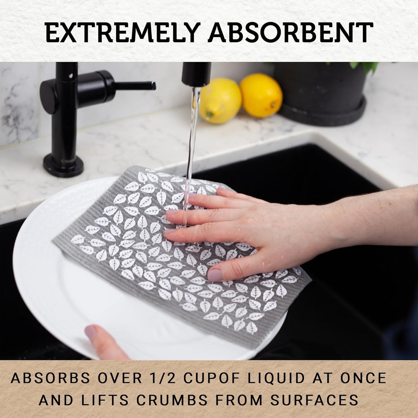 Nordhus Design Swedish Dishcloths, 5 Cloths, Made in Sweden - Reusable, Washable Cellulose Cotton Kitchen Cloths - Replace Paper Towels, Wipes, Sponges, Dish Rags