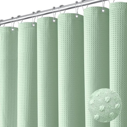 Dynamene Extra Long Shower Curtain - 96 Inch Long Waffle Weave Weighted Thick Cloth Bathroom Shower Curtain, Neutral Heavy Duty Hotel Bath Curtain Set with 12 Plastic Hooks,72x96, Mint Green