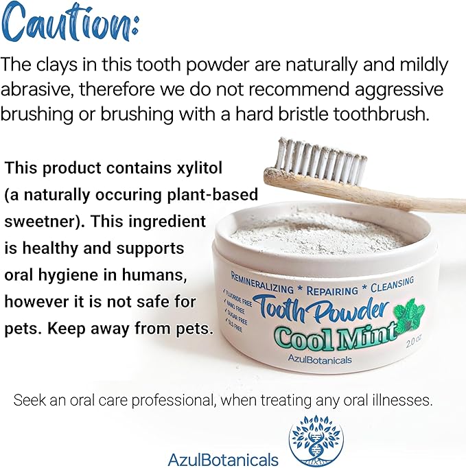 Remineralizing & Cleansing Tooth Powder, Cool Mint. Fluoride Free, SLS Free, Nano Free for Organic Oral Wellness