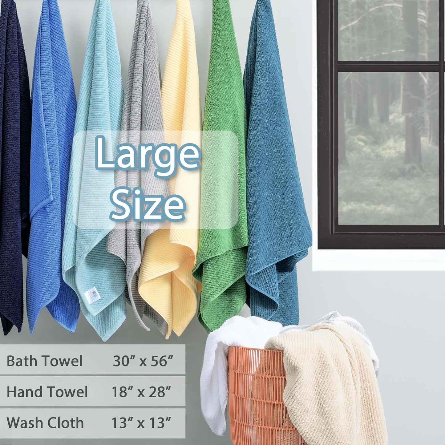 Towels for Bathroom - 100% Cotton | Lightweight | Thick | Soft, Quick Dry Towels, Bath Towel Set of 6 Large, 2 Bath 30"x56", 2 Hand 18"x28", 2 Washcloths 13"x13", Luxury Shower Towel Set, Aqua Teal
