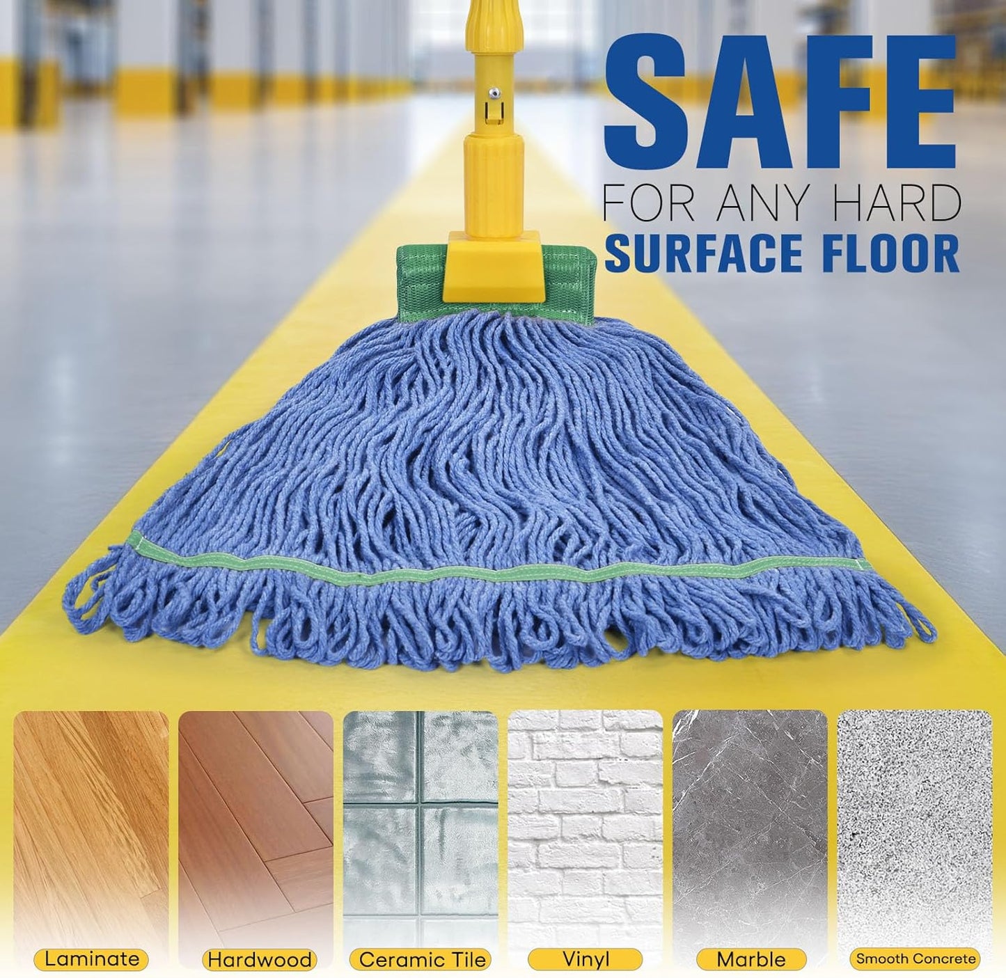 Matthew Cleaning Commercial Mop Head Replacement, 5 Inch Wide Headband, Looped End Cotton Blend String Wet Mops for Floor Cleaning, 18 oz Medium, Case Pack 12 Pcs Blue