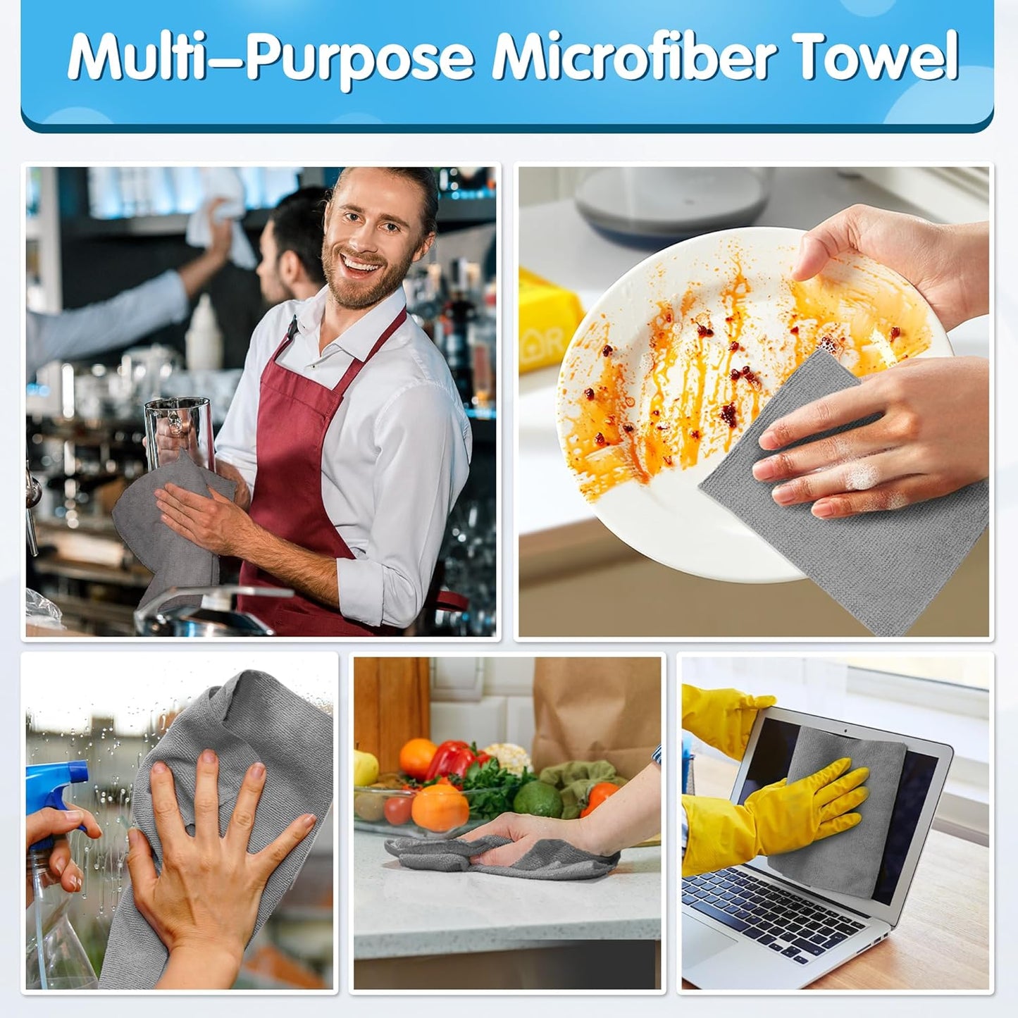 FIXSMITH Shop Towels, Pack of 150, Grey Microfiber Cleaning Cloth Bulk, Microfiber Towels for Cars, All-Purpose Absorbent Cleaning Rags, Dust Cloth for Automotive, Mechanic, Garage, 11.5 x 11.5 inch