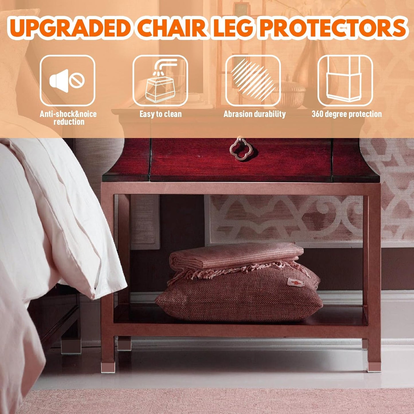 Rectangle Chair Leg Protectors for Hardwood Floors,16 PCS Silicone Covers to Protect Wood Tile Floors Felt Pads Furniture Leg Caps Reduce Noise. Easy to Move. (Clear,1 x 1.25 Inch, Rectangular)