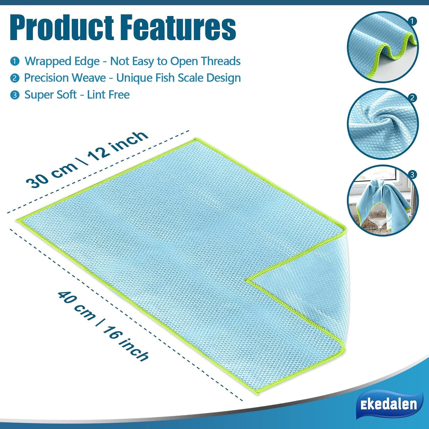 Microfiber Cleaning Cloth Lint Free Glass Cleaner Window Polishing Streak Free Miracle Easy Clean Rag Reusable for Mirror Kitchen Dish Auto Detailing,Pack of 8, 12'' x 16'', Blue and Grey