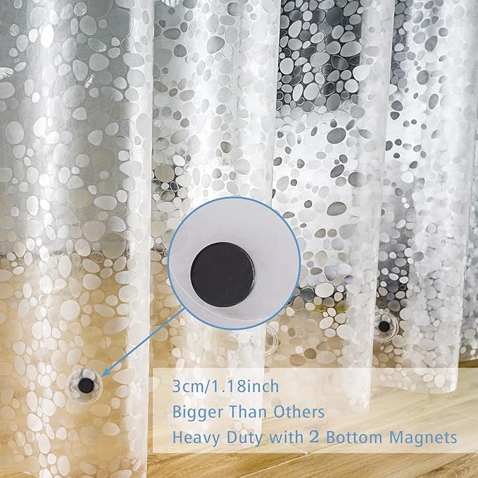 UFRIDAY Clear Shower Curtain 48 x 72 inches,3D Cobblestone Stall Shower Curtain Liner for Bathroom Water Repellent EVA Plastic Shower Liners with 2 Big Heavy Magnets