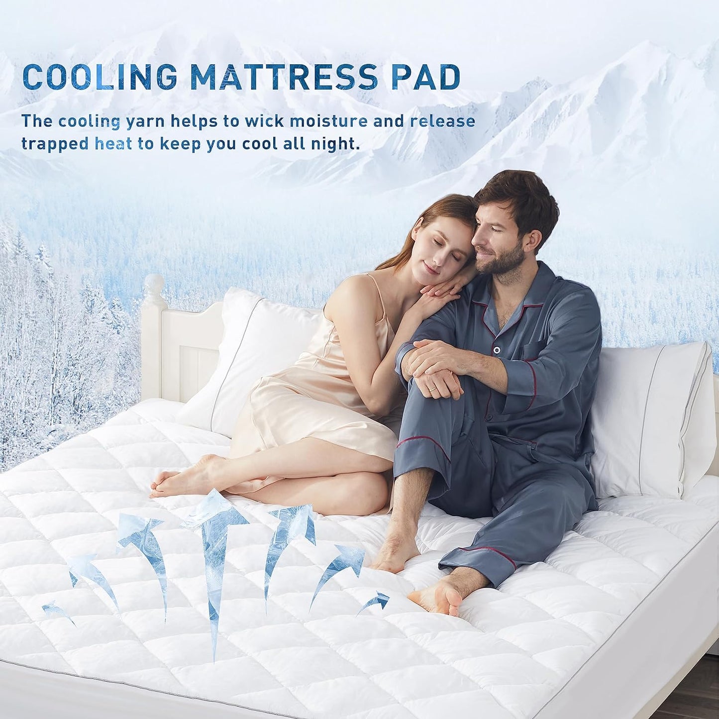 Sunflower Full Chill Soft Cooling Mattress Pad, Full Size, White, Waterproof, Deep Pocket, Machine Washable