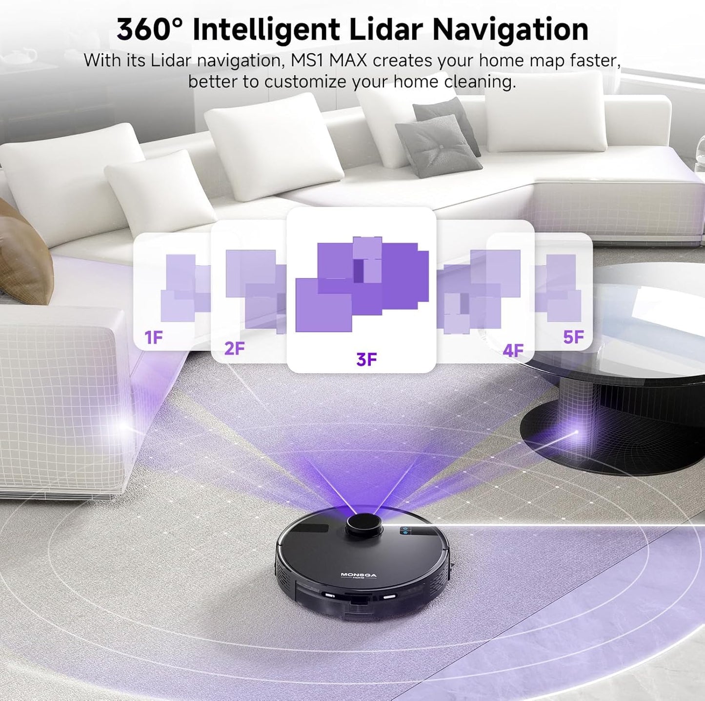 MONSGA Robot Vacuum and Mop Combo, 5000Pa Robotic Vacuum with 3.5L Self Emptying Station, Lidar Navigation Robot Vacuum Cleaner, 180mins Runtime, APP/Remote/Voice Control, for Hard Floors and Carpets