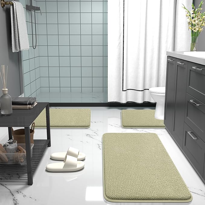 OLANLY Thick Memory Foam Bath Mat Rug 30x20, Extra Soft Absorbent Bathroom Rug, Quick Dry Bath Mats, Non-Slip, Machine Washable Carpet for Bathroom, Tub and Shower, Home Decor Accessories, Vanilla