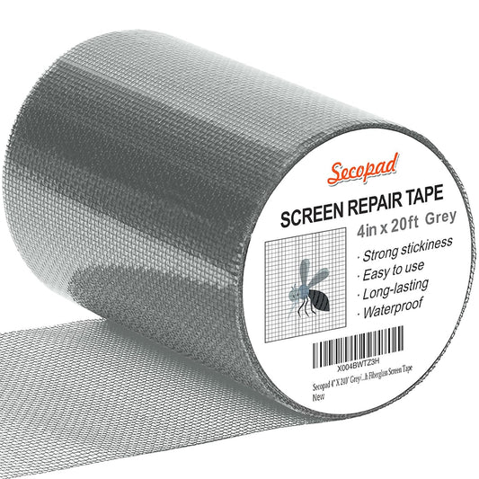 Grey Window Screen Repair Tape, 4IN X 20FT (240IN) Screen Repair Kit for Windows or Doors, Strong Adhesive Patch Kit Fiberglass Mesh Tape