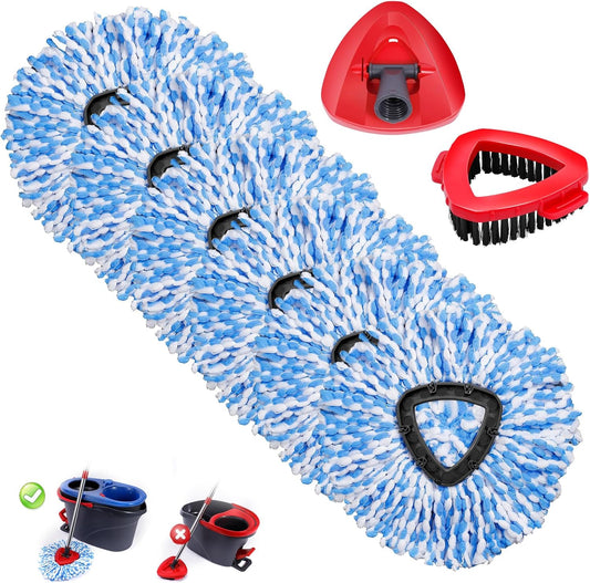 Mop Replacement Heads 6 Pcs & 1 Scrub Brush & 1 Base Combo,Spin Mop Replacement Head for Ocedar RinseClean 2-Tank System,Easy Cleaning,Microfiber,Machine Washable for Bathroom,Kitchen,Tub and Tile