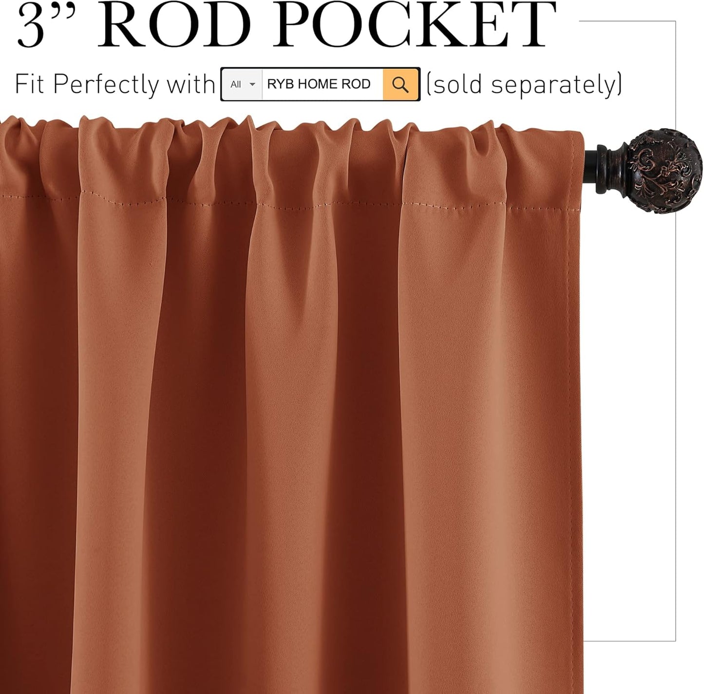 RYB HOME RV Curtains for Camper Windows - Soft Thermal Insulated Small Window Curtain Tiers for Cafe Kitchen Bedroom Basement Glass Door Window, W 42 x L 30 inches, Burnt Orange, 2 Panels