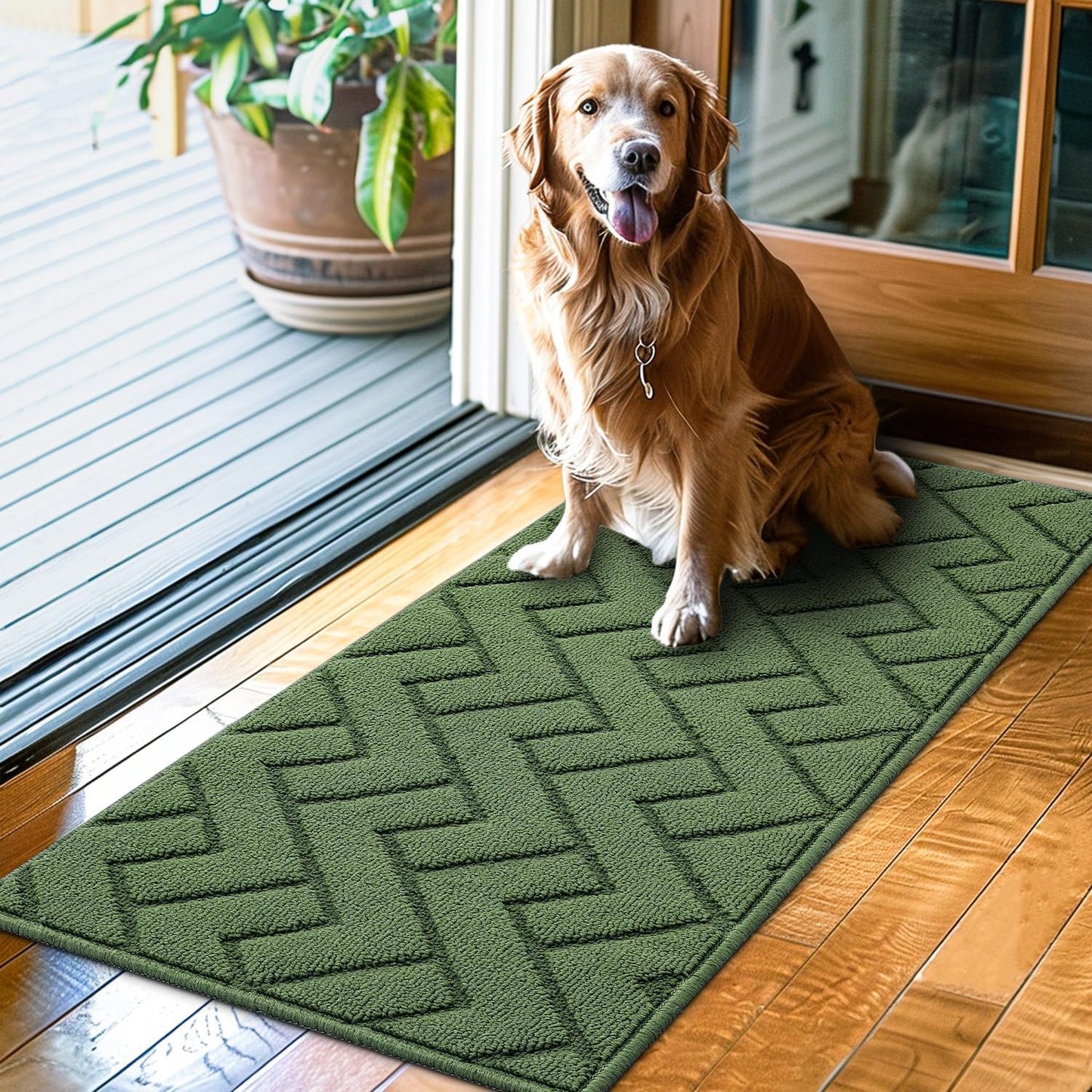 hicorfe Indoor Doormat,Front Back Door Mat Rubber Backing Non Slip Door Mats 20"x48" Absorbent Resist Dirt Entrance Doormat Inside Floor Mats for Entryway Washable Low-Profile(Green)