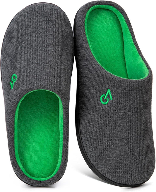 VeraCosy Men's Two-Tone Memory Foam House Slippers Indoor Outdoor Durable Rubber Sole