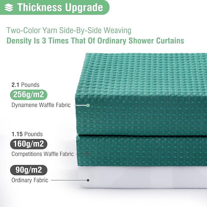 Dynamene Extra Long Shower Curtain - 84 Inch Long Green Fabric Waffle Weave Heavy Duty Shower Curtain for Bathroom, Weighted Hotel Thick Cloth Shower Curtain Set with 12 Hooks,72x84, Seaweed Green