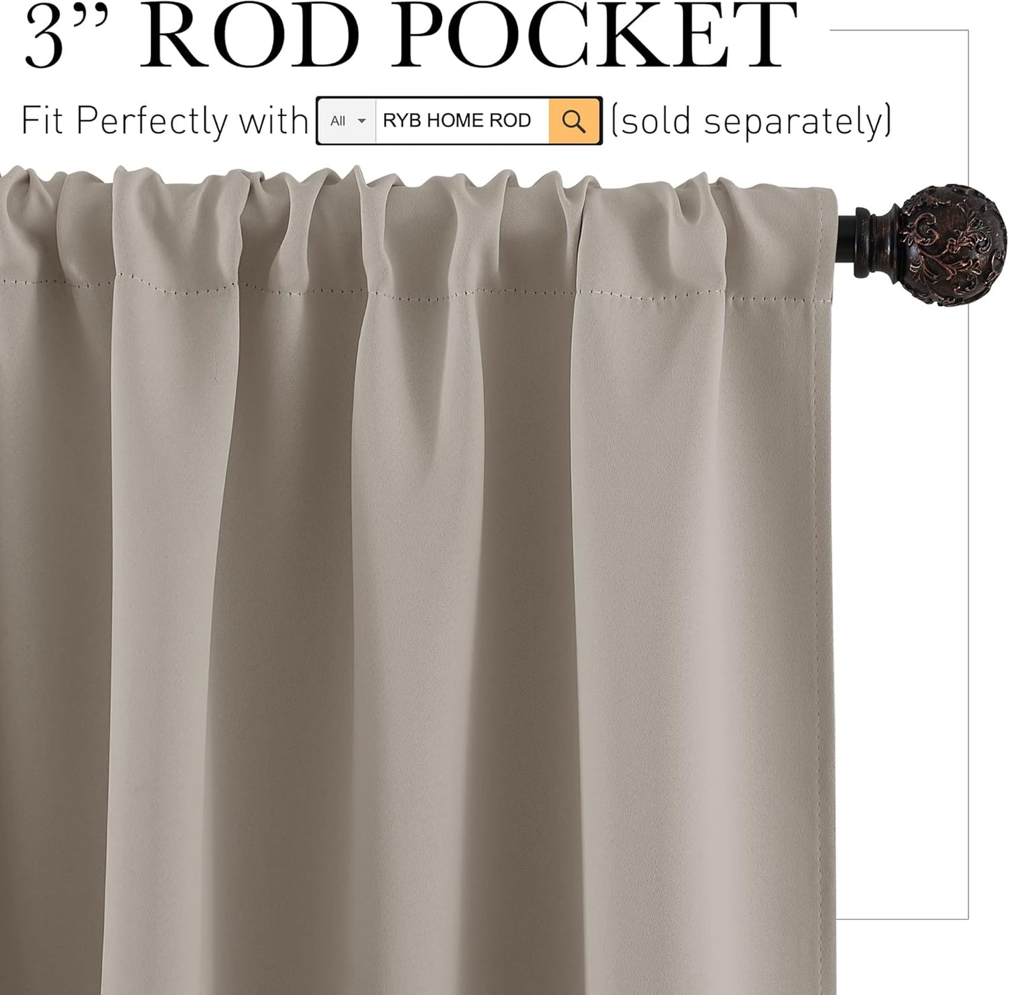 RYB HOME 45 inch Curtains for Kitchen Room Darkening Privacy Mini Curtain for RV Camper Bathroom Small Window, Width 34 x Length 45 inch, 2 Panels Set, Sand