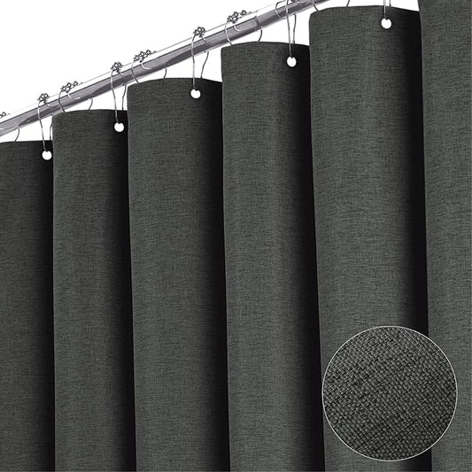 BTTN 78 Inch Long Shower Curtain, Gray Linen Textured Thick Weighted Fabric Shower Curtain Set with 12 Hooks, Tall Hotel Neutral Waterproof Polyester Shower Curtains for Bathroom, 72x78, Charcoal Grey
