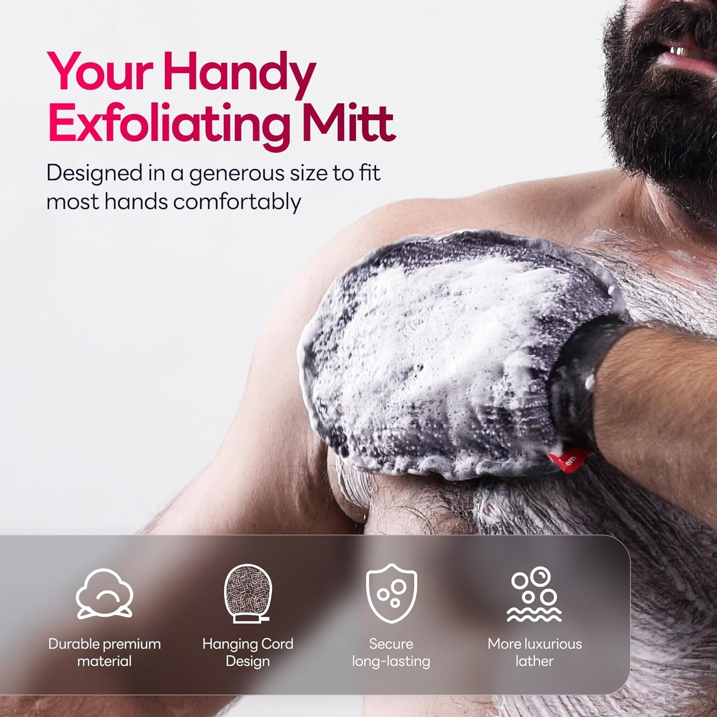 Exfoliating Mitt, Body Scrubber for Deep Exfoliation, Korean Scrub Mitt, Turkish Body Exfoliator for Remove Dead Skin, Gentle Lightweight Loofah Bath Glove for Shower (2 Pack)