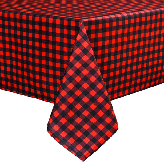 Red Waterproof Plaid Christmas Tablecloth Fabric - Square 58x58 Inch Classic Gingham Checker Holiday Table Cloth for Indoor Use - Xmas Table Cover for Picnics, BBQs, and Parties