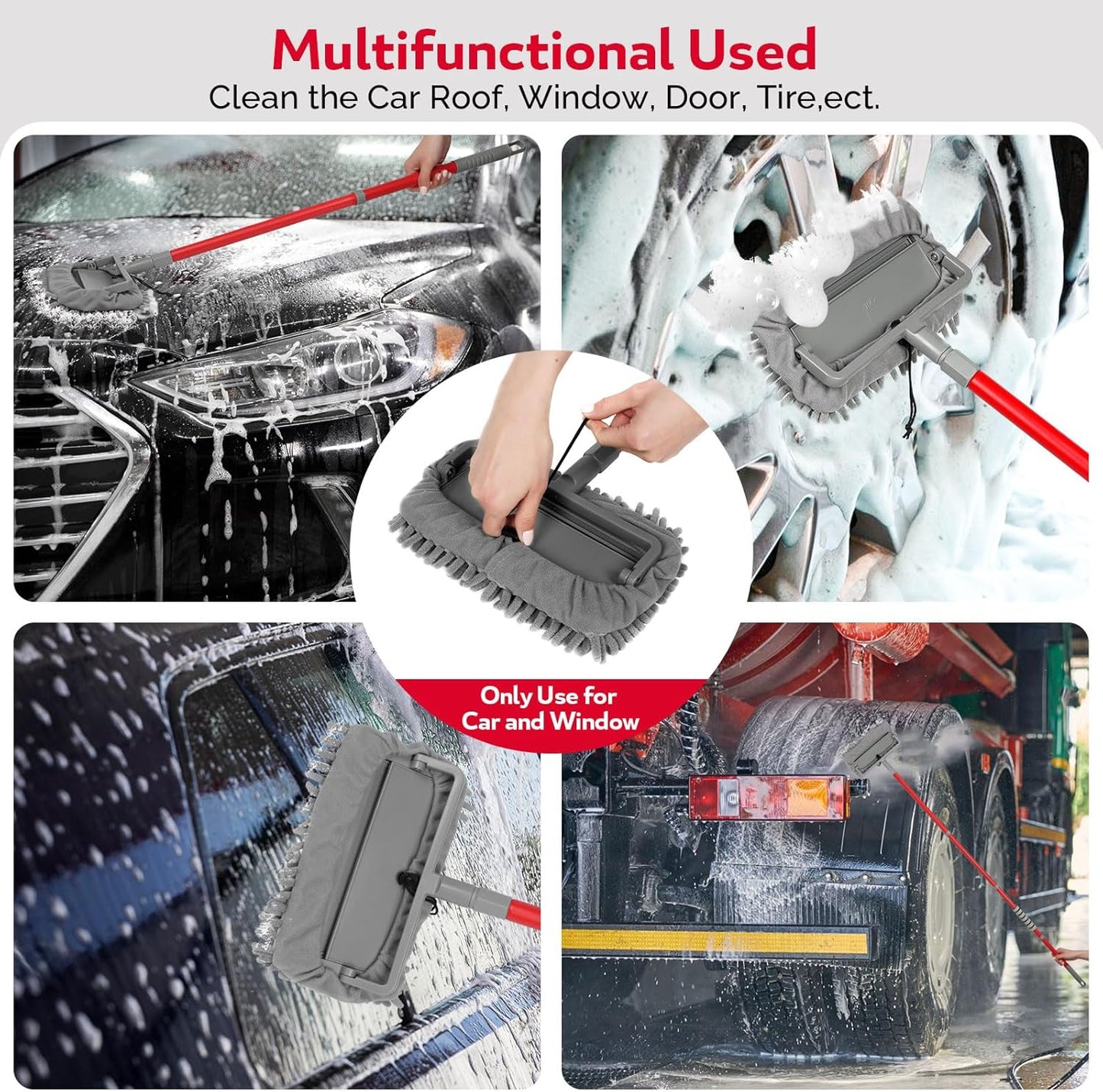 Ceiling Fan Cleaner Duster , 75‘’ Extendable Long Handle Ceiling Fan Blade Cleaning Tool, Reusable Chenille & Microfiber Mop Head for Dusting Ceiling Fan Baseboard Wall Floor,car wash mop