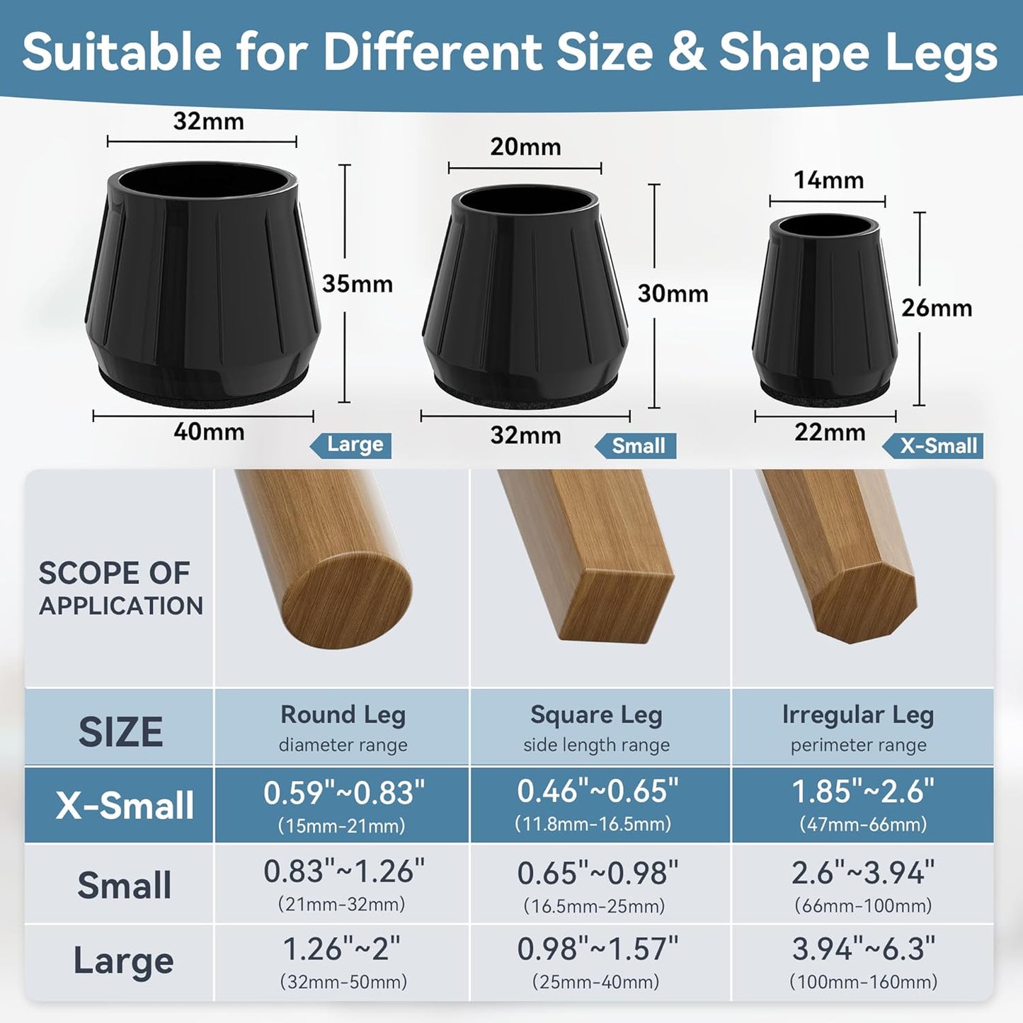 24PCS Extra Small Silicone Chair Leg Floor Protectors for Hardwood Floors, Thicken Rubber Chair Leg Cap Covers, Non Slip Furniture Leg Pads to Protect Wood Tile Floors from Scratches and Reduce Noise